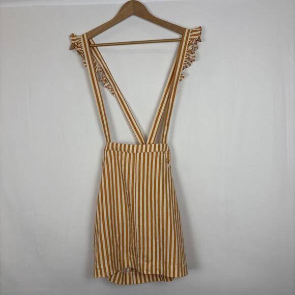 Urban Outfitters Rosie Ruffle Suspender Orange and White Striped Skirt Size: S - Picture 2 of 8